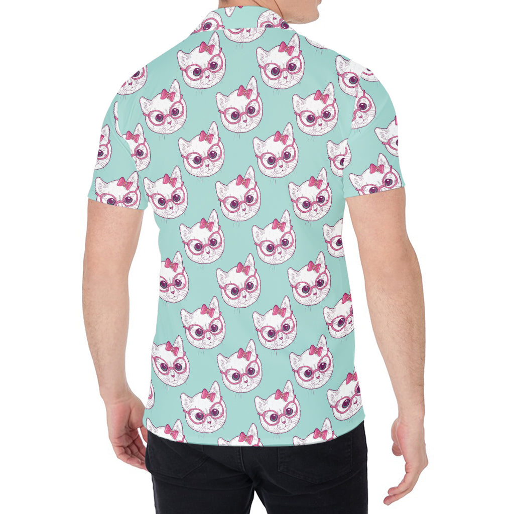 Girly Cat With Glasses Pattern Print Men's Shirt