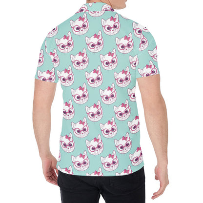 Girly Cat With Glasses Pattern Print Men's Shirt