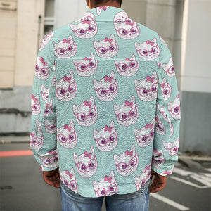 Girly Cat With Glasses Pattern Print Men's Shirt Jacket