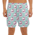 Girly Cat With Glasses Pattern Print Men's Split Running Shorts