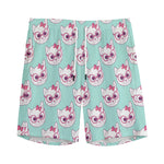 Girly Cat With Glasses Pattern Print Men's Sports Shorts