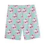 Girly Cat With Glasses Pattern Print Men's Sports Shorts