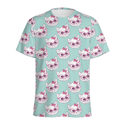 Girly Cat With Glasses Pattern Print Men's Sports T-Shirt