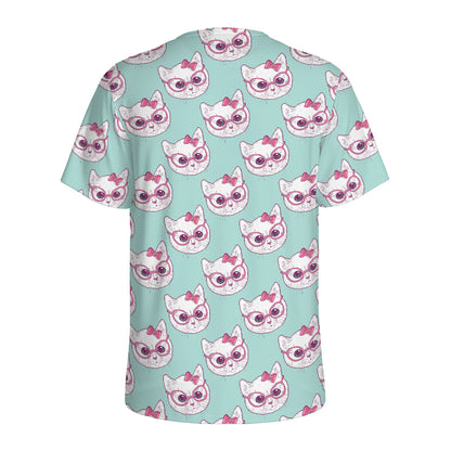 Girly Cat With Glasses Pattern Print Men's Sports T-Shirt