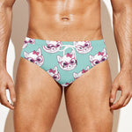 Girly Cat With Glasses Pattern Print Men's Swim Briefs