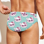 Girly Cat With Glasses Pattern Print Men's Swim Briefs