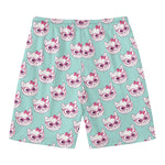Girly Cat With Glasses Pattern Print Men's Swim Trunks