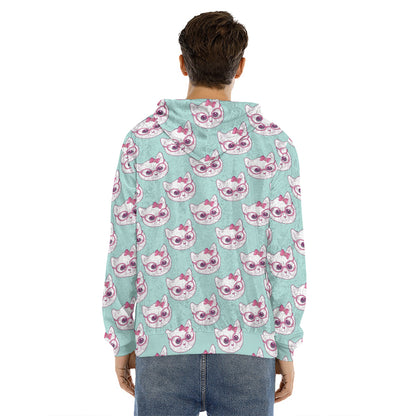 Girly Cat With Glasses Pattern Print Men's Velvet Pullover Hoodie