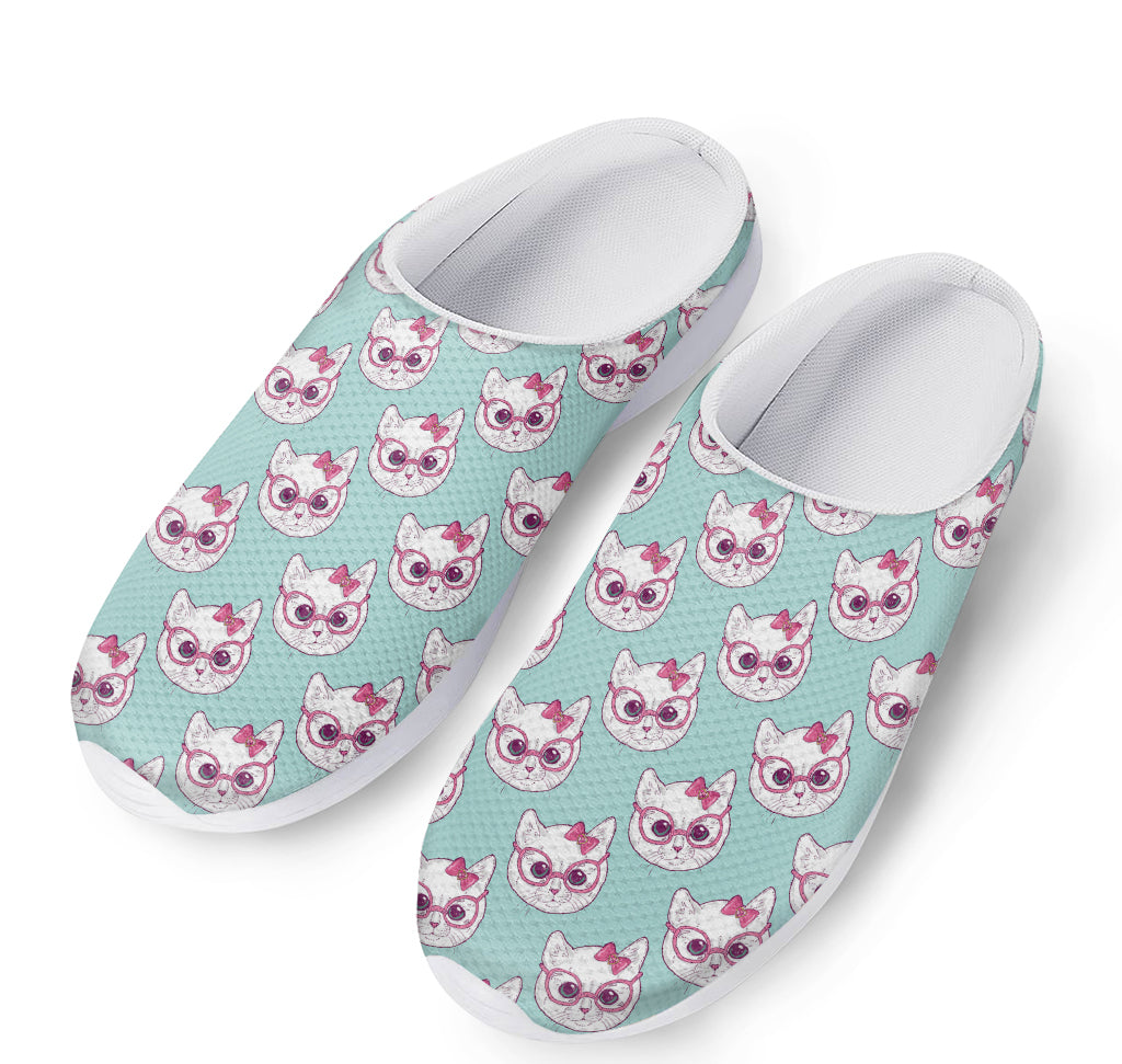 Girly Cat With Glasses Pattern Print Mesh Casual Shoes