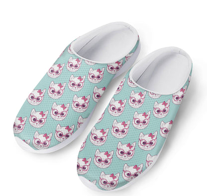 Girly Cat With Glasses Pattern Print Mesh Casual Shoes