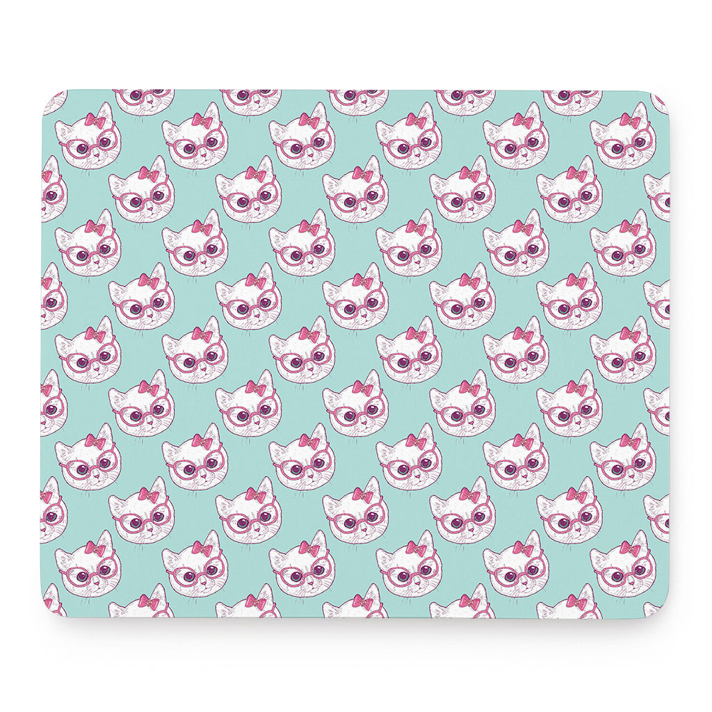Girly Cat With Glasses Pattern Print Mouse Pad