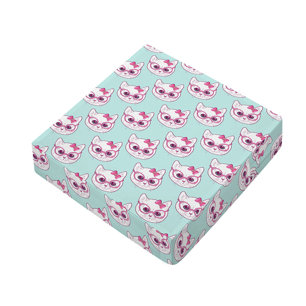 Girly Cat With Glasses Pattern Print Outdoor Seat Cushion Cover
