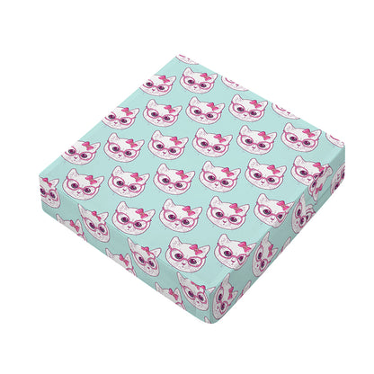 Girly Cat With Glasses Pattern Print Outdoor Seat Cushion Cover