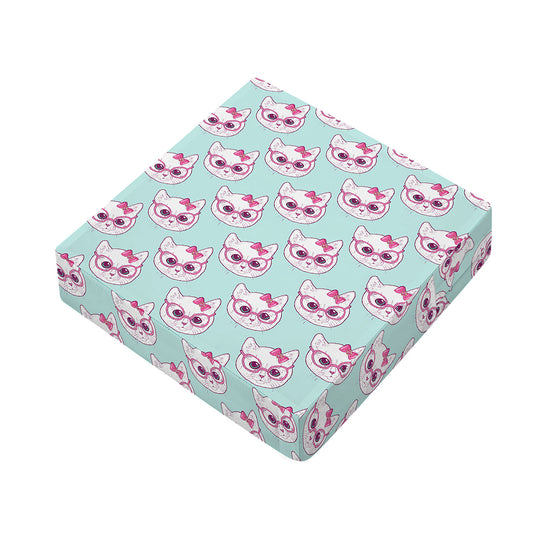 Girly Cat With Glasses Pattern Print Outdoor Seat Cushion Cover