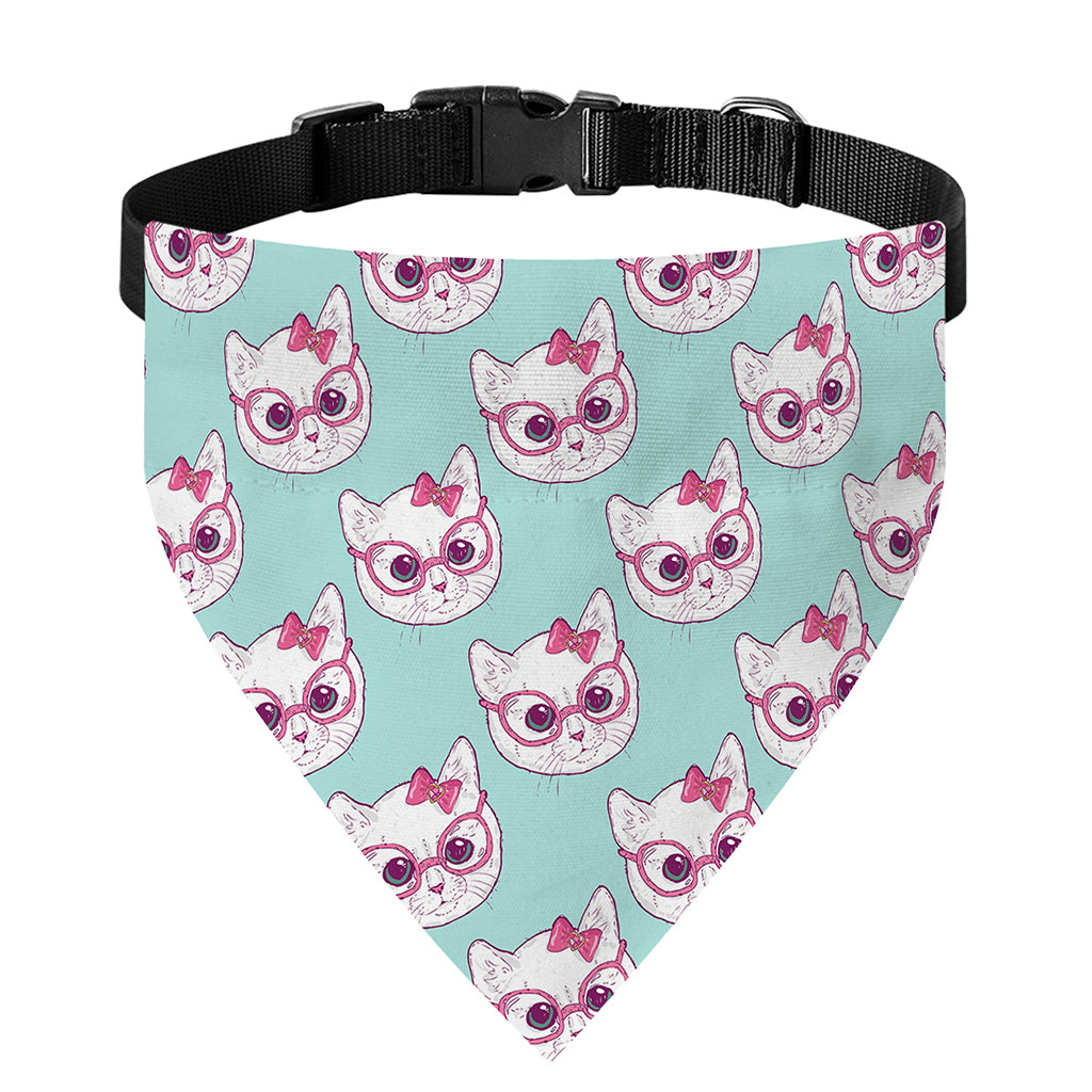 Girly Cat With Glasses Pattern Print Over The Collar Dog Bandana