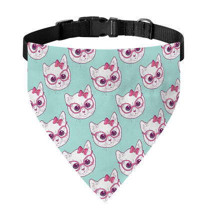 Girly Cat With Glasses Pattern Print Over The Collar Dog Bandana