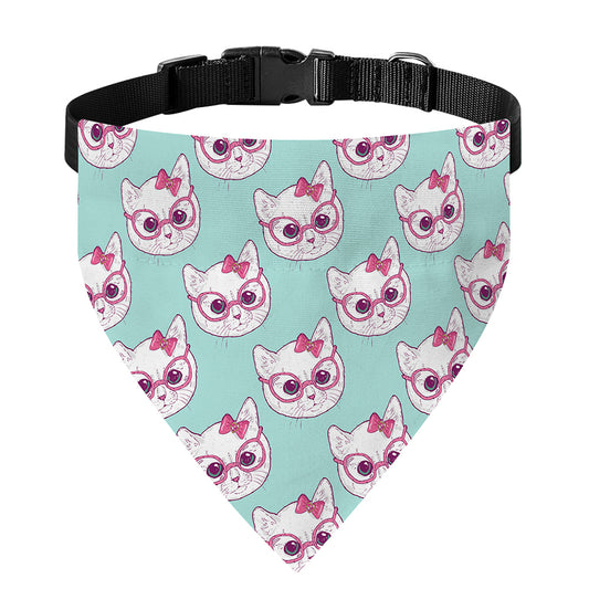 Girly Cat With Glasses Pattern Print Over The Collar Dog Bandana