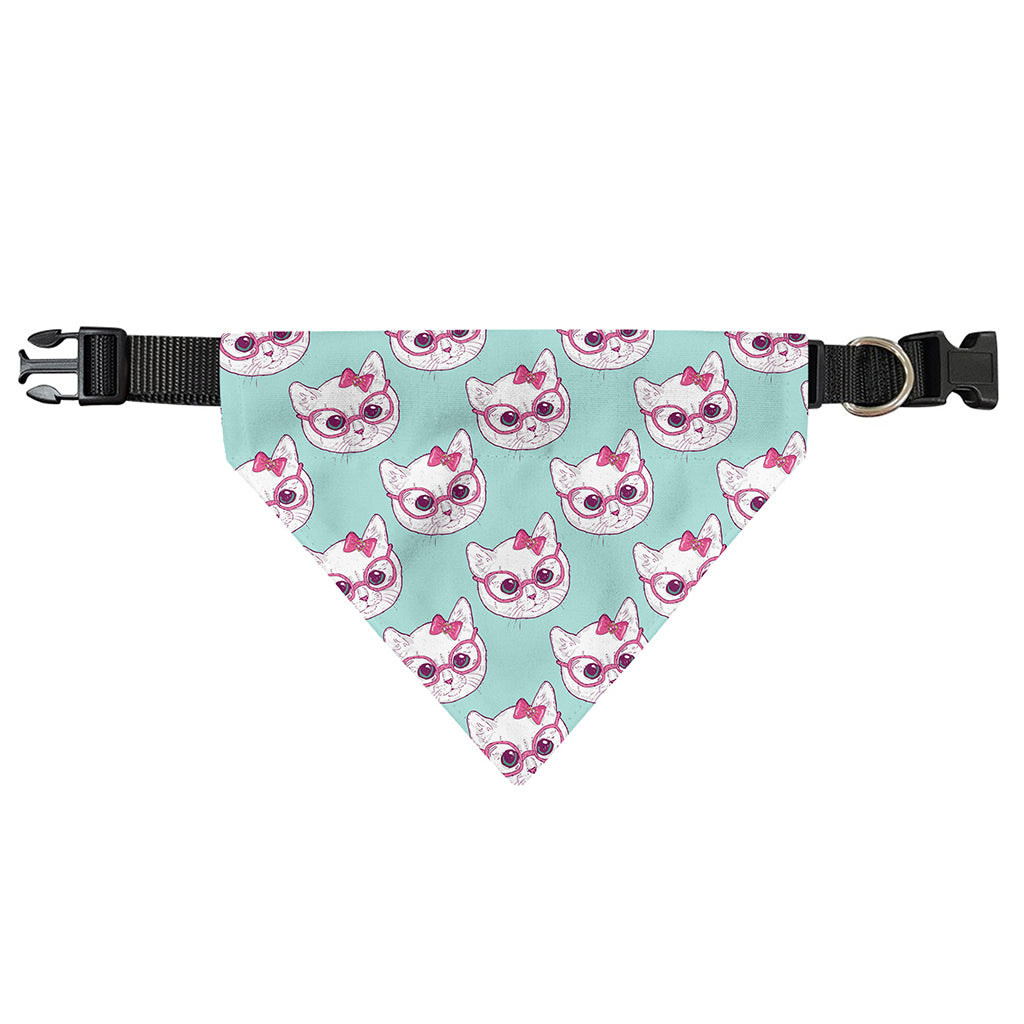 Girly Cat With Glasses Pattern Print Over The Collar Dog Bandana