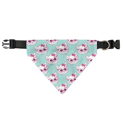 Girly Cat With Glasses Pattern Print Over The Collar Dog Bandana