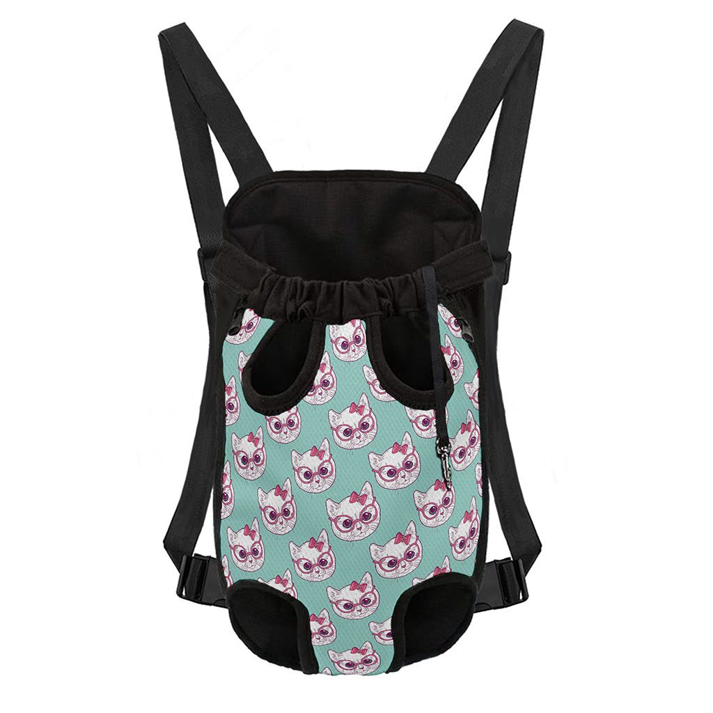 Girly Cat With Glasses Pattern Print Pet Carrier Backpack