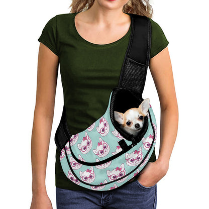 Girly Cat With Glasses Pattern Print Pet Sling Carrier