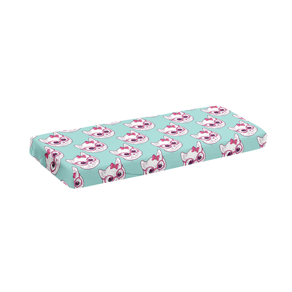 Girly Cat With Glasses Pattern Print Piano Keyboard Cover