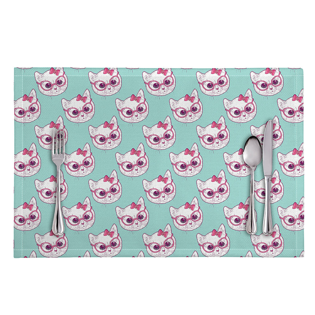Girly Cat With Glasses Pattern Print Placemat