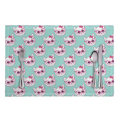 Girly Cat With Glasses Pattern Print Placemat