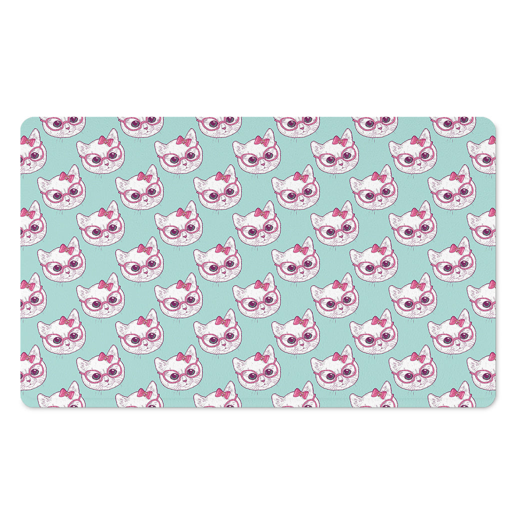 Girly Cat With Glasses Pattern Print Polyester Doormat
