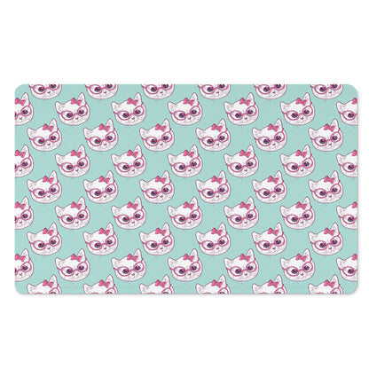 Girly Cat With Glasses Pattern Print Polyester Doormat