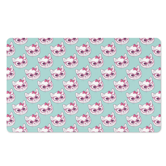 Girly Cat With Glasses Pattern Print Polyester Doormat