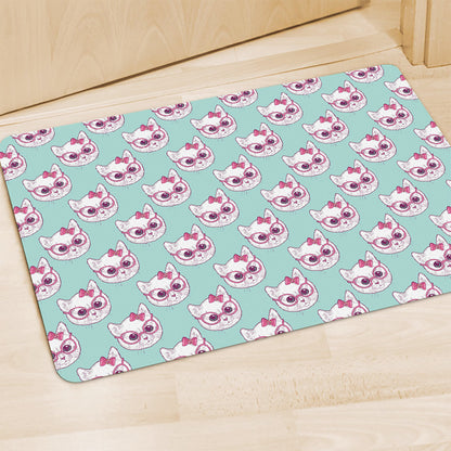 Girly Cat With Glasses Pattern Print Polyester Doormat
