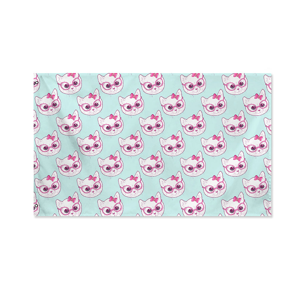Girly Cat With Glasses Pattern Print Polyester Flag