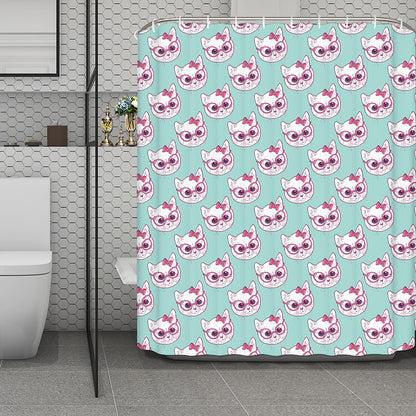 Girly Cat With Glasses Pattern Print Polyester Shower Curtain