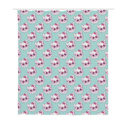 Girly Cat With Glasses Pattern Print Polyester Shower Curtain