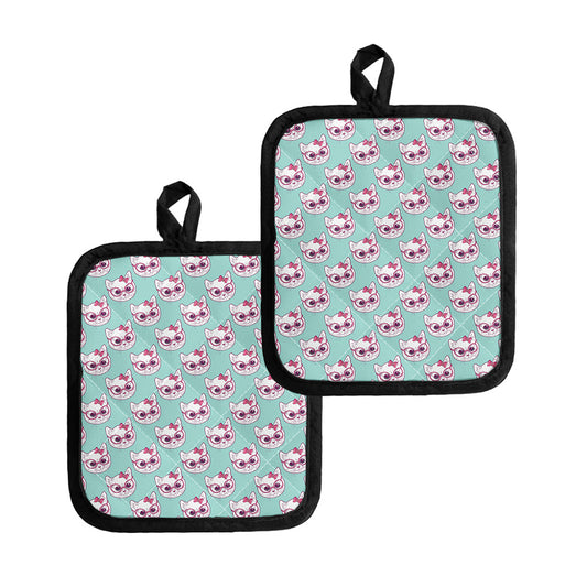 Girly Cat With Glasses Pattern Print Pot Holders