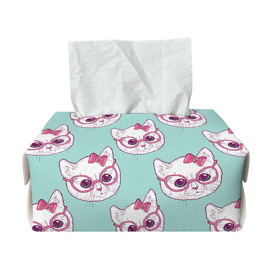 Girly Cat With Glasses Pattern Print Rectangle Tissue Box Cover