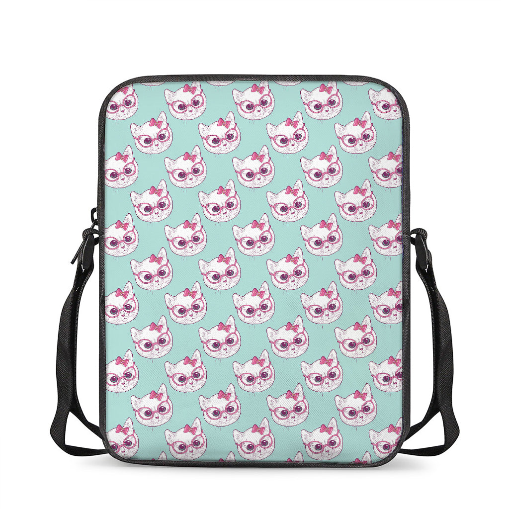Girly Cat With Glasses Pattern Print Rectangular Crossbody Bag
