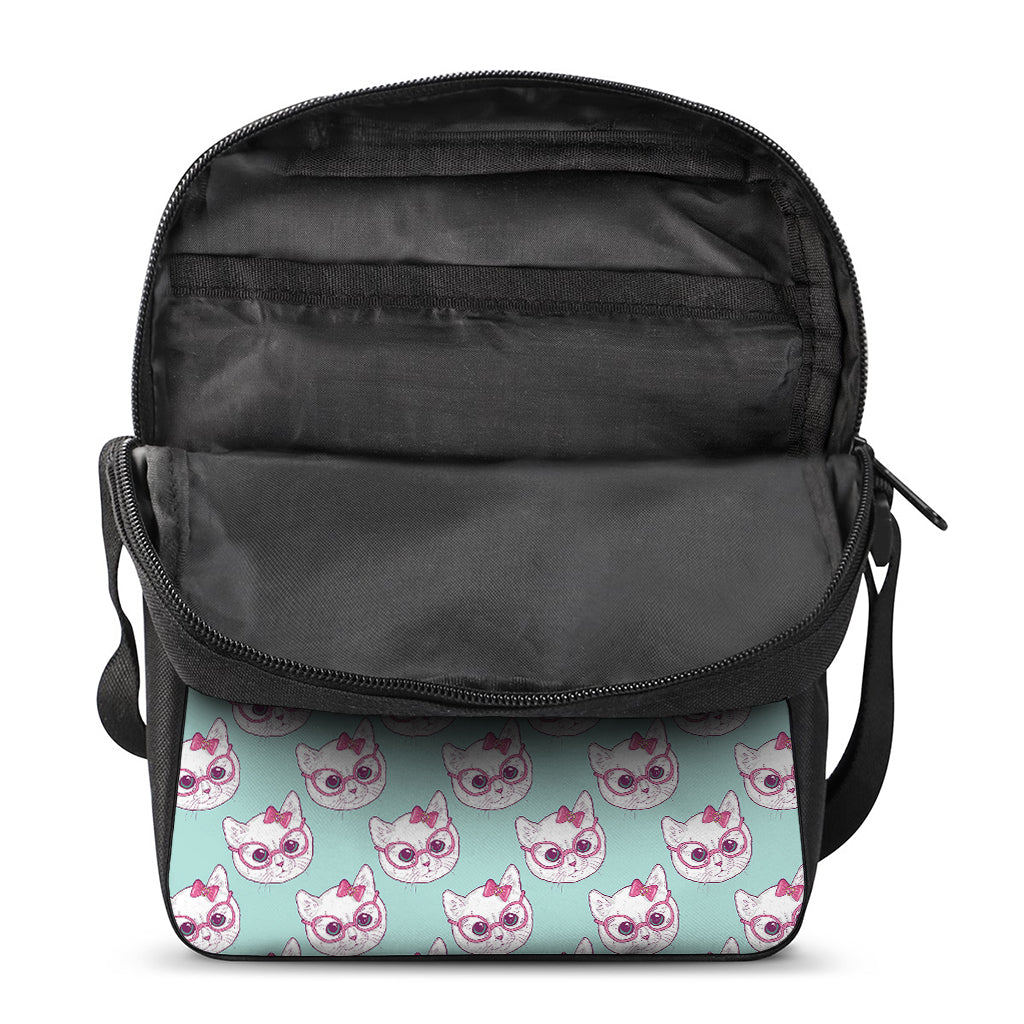 Girly Cat With Glasses Pattern Print Rectangular Crossbody Bag