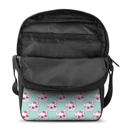 Girly Cat With Glasses Pattern Print Rectangular Crossbody Bag