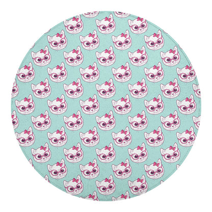 Girly Cat With Glasses Pattern Print Round Blanket