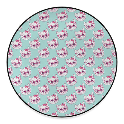 Girly Cat With Glasses Pattern Print Round Floor Mat
