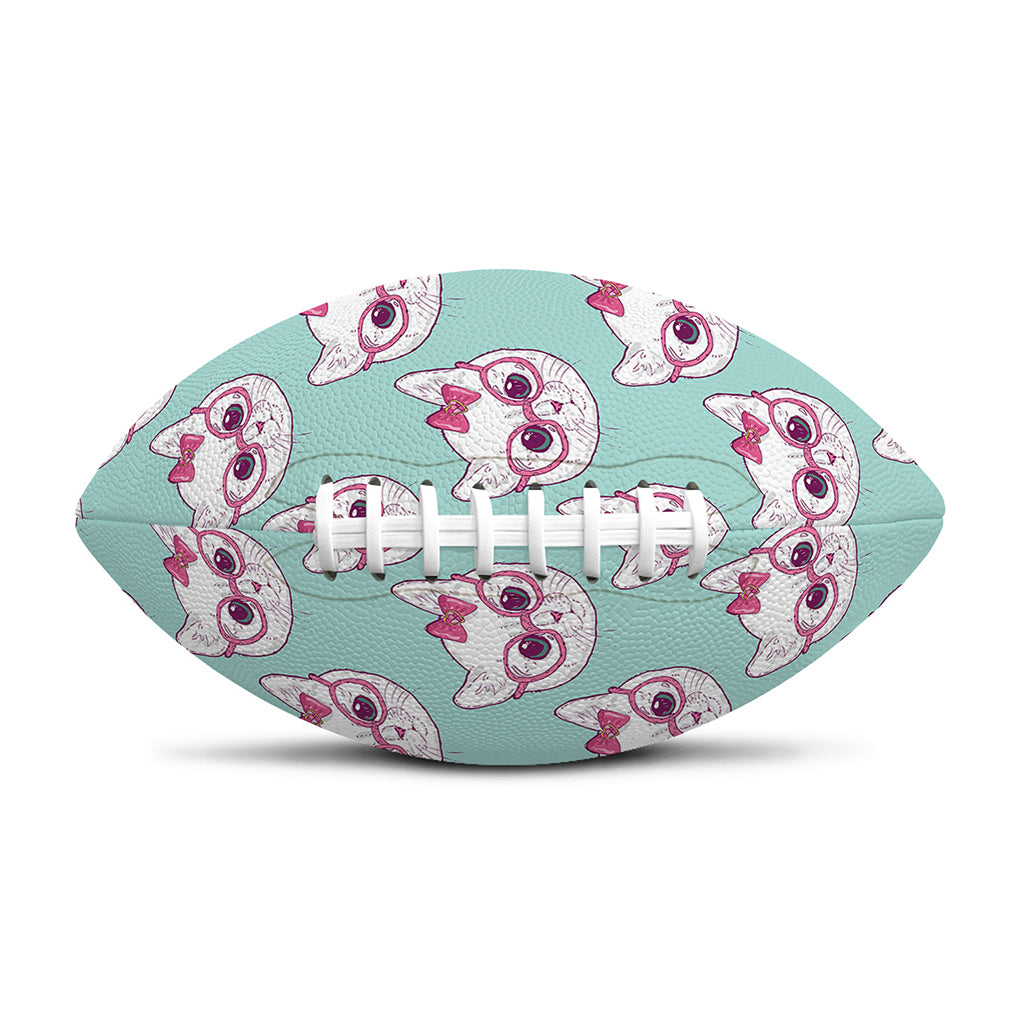 Girly Cat With Glasses Pattern Print Rugby Ball