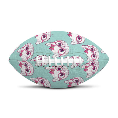 Girly Cat With Glasses Pattern Print Rugby Ball