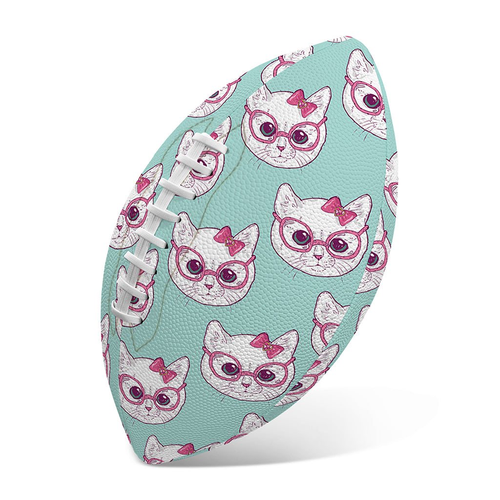 Girly Cat With Glasses Pattern Print Rugby Ball