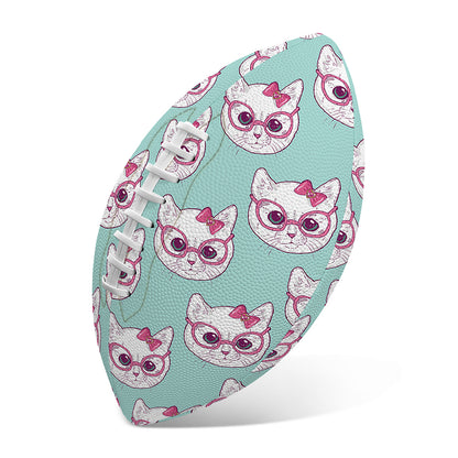 Girly Cat With Glasses Pattern Print Rugby Ball
