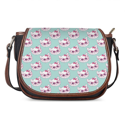 Girly Cat With Glasses Pattern Print Saddle Bag
