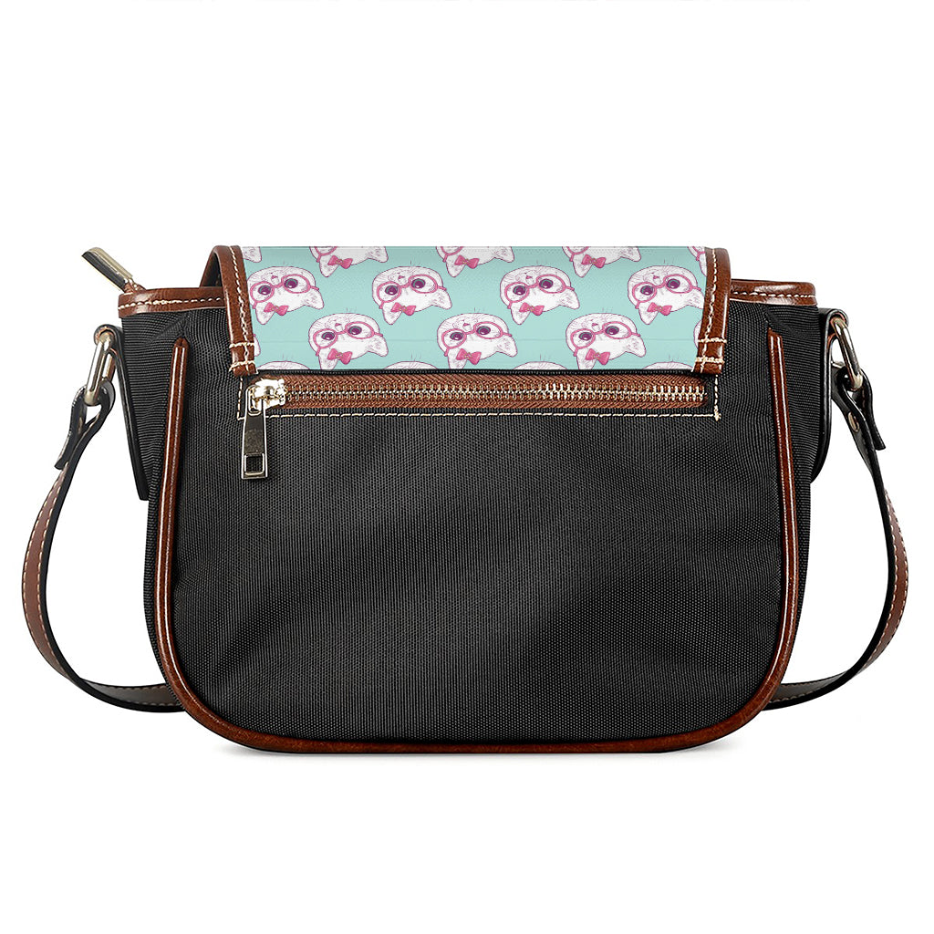 Girly Cat With Glasses Pattern Print Saddle Bag