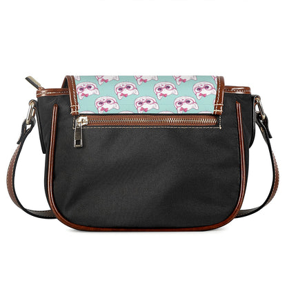 Girly Cat With Glasses Pattern Print Saddle Bag