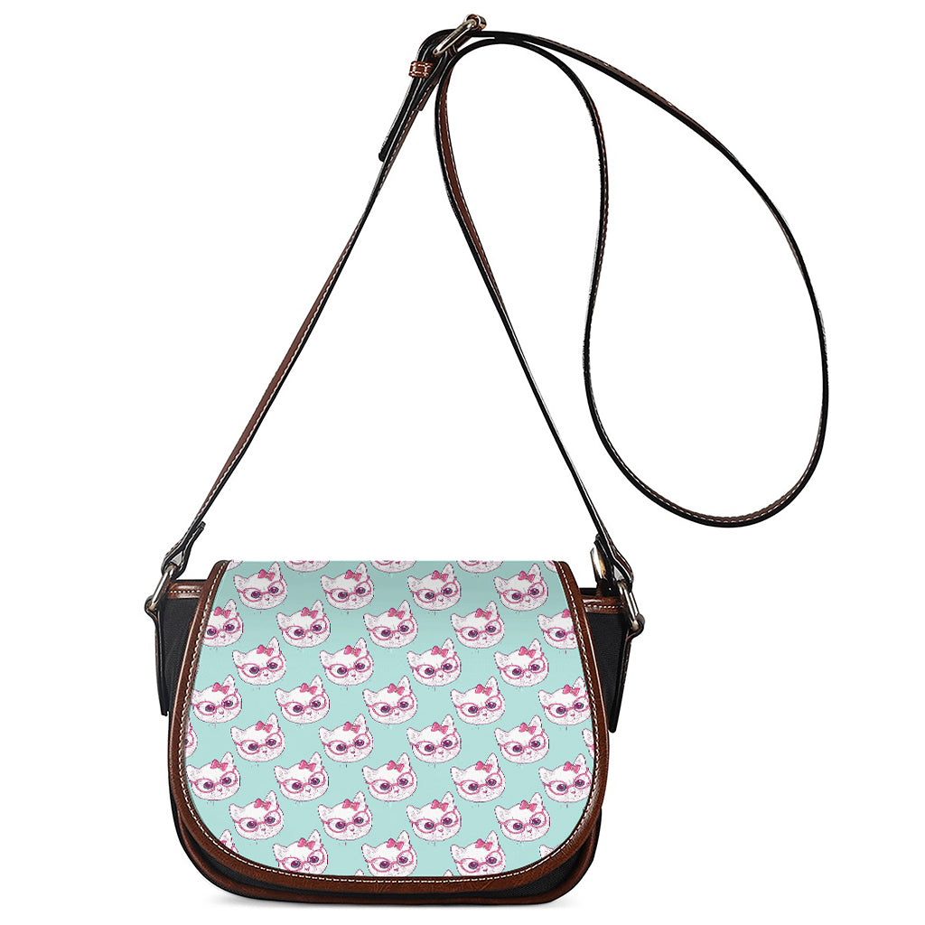 Girly Cat With Glasses Pattern Print Saddle Bag